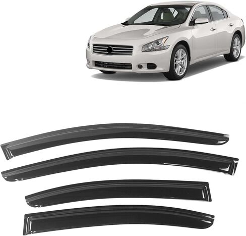 FreeMotor802 Tape-On Window ، حراس المطر ، يناسب 2009-2015 Nissan Maxima ، Slim Style Smoke Tinted Acrylic 4 PCS Deplectors Window Window Valectors in Saudi Arabia