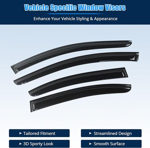 FreeMotor802 Tape-On Window ، حراس المطر ، يناسب 2009-2015 Nissan Maxima ، Slim Style Smoke Tinted Acrylic 4 PCS Deplectors Window Window Valectors in Saudi Arabia