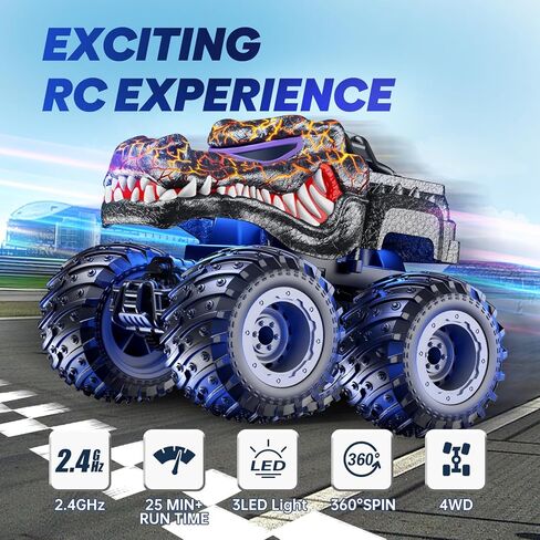 BAODLON Remote Control Monster Car, 2.4GHz RC Bull Monster Truck Toys for 3 4 5 6 7 8 Years Old Boys Kid, All Terrain RC Truck Off Road with Spray, Light, Rechargeable Battery, Christmas Birthday Gift in Kuwait