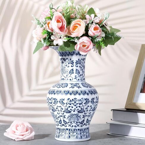 Maxcheck 9 بوصة زرقاء وبيضاء المزهرية Chinoiserie الخزف الخزف الصيني المصنوع يدويًا لديكور طاولة المكتب المنزلي (الأزرق ب) in Kuwait