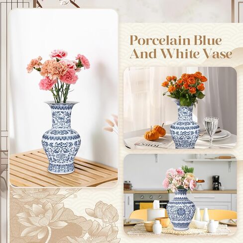 Maxcheck 9 بوصة زرقاء وبيضاء المزهرية Chinoiserie الخزف الخزف الصيني المصنوع يدويًا لديكور طاولة المكتب المنزلي (الأزرق ب) in Kuwait