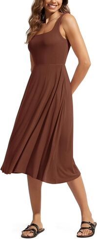 ODODOS Square Neck Midi Dress with Pockets for Women Summer Casual Sleeveless Sundress Flare Tank Dress in Kuwait