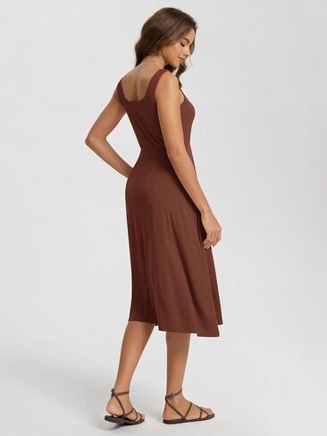 ODODOS Square Neck Midi Dress with Pockets for Women Summer Casual Sleeveless Sundress Flare Tank Dress in Kuwait