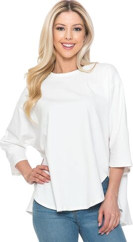 3/4 Sleeve Knit Tunic Top Loose Fit Designer Brand Unique Pattern Design (Black L/X), Large-X-Large in Saudi Arabia