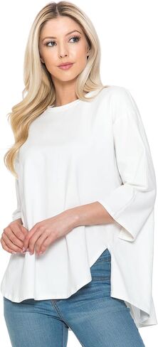 3/4 Sleeve Knit Tunic Top Loose Fit Designer Brand Unique Pattern Design (Black L/X), Large-X-Large in Saudi Arabia