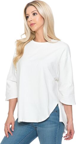 3/4 Sleeve Knit Tunic Top Loose Fit Designer Brand Unique Pattern Design (Black L/X), Large-X-Large in Saudi Arabia