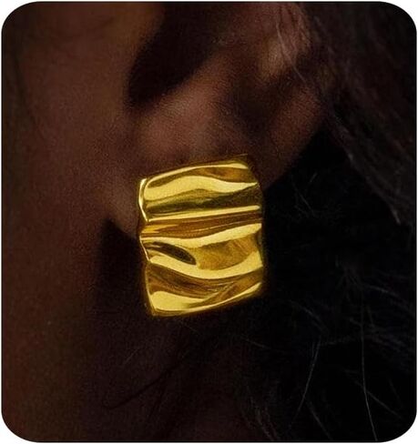 أقراط ذهبية مكتنزة للنساء العصرية 14 كيلو الذهب مطلي ببيان مسمار أقراط Hypoallergenic خفيفة الوزن مربع خمر موجة هدايا المجوهر in Kuwait