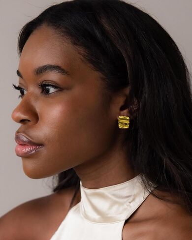 أقراط ذهبية مكتنزة للنساء العصرية 14 كيلو الذهب مطلي ببيان مسمار أقراط Hypoallergenic خفيفة الوزن مربع خمر موجة هدايا المجوهر in Kuwait