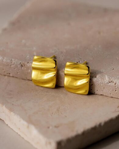 أقراط ذهبية مكتنزة للنساء العصرية 14 كيلو الذهب مطلي ببيان مسمار أقراط Hypoallergenic خفيفة الوزن مربع خمر موجة هدايا المجوهر in Kuwait