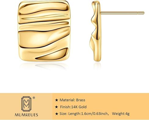 أقراط ذهبية مكتنزة للنساء العصرية 14 كيلو الذهب مطلي ببيان مسمار أقراط Hypoallergenic خفيفة الوزن مربع خمر موجة هدايا المجوهر in Kuwait