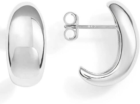 Small Gold Dome Huggie Hoop Earrings | 18K Gold Plated Sterling Silver Post Huggie Stud Earrings | Tapered Teardrop Open Hoop Earrings for Women in Kuwait