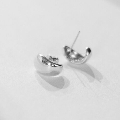 Small Gold Dome Huggie Hoop Earrings | 18K Gold Plated Sterling Silver Post Huggie Stud Earrings | Tapered Teardrop Open Hoop Earrings for Women in Kuwait