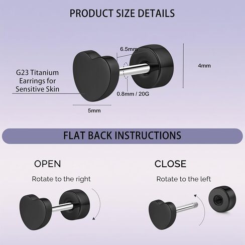 Limerencia G23 Hypoallergenic Titanium Flatback أقراط القلب المسع in Saudi Arabia