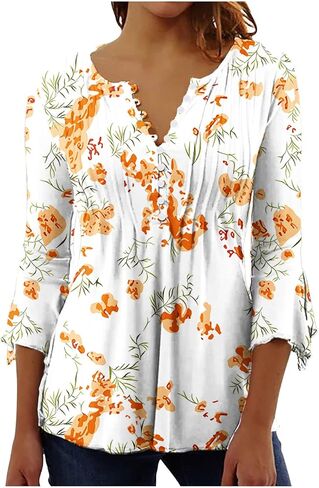 LRMQS 3/4 Length Sleeve Womens Tops 2025 Casual Summer Boho Spring Tunic Shirts Trendy Floral Bohemian Blouses Ladies Clothes in Saudi Arabia