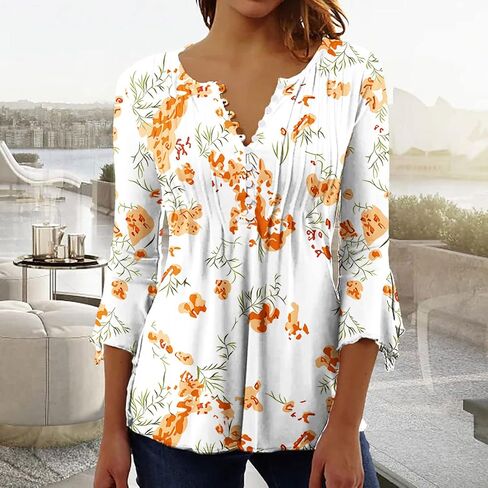 LRMQS 3/4 Length Sleeve Womens Tops 2025 Casual Summer Boho Spring Tunic Shirts Trendy Floral Bohemian Blouses Ladies Clothes in Saudi Arabia