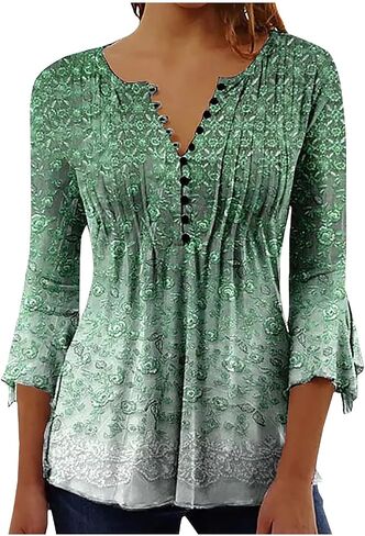LRMQS 3/4 Length Sleeve Womens Tops 2025 Casual Summer Boho Spring Tunic Shirts Trendy Floral Bohemian Blouses Ladies Clothes in Saudi Arabia