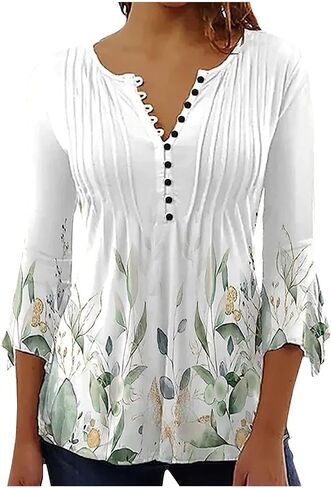 LRMQS 3/4 Length Sleeve Womens Tops 2025 Casual Summer Boho Spring Tunic Shirts Trendy Floral Bohemian Blouses Ladies Clothes in Saudi Arabia