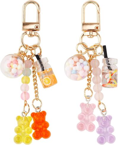 2pcs Bear Keychain, Candy Color Macarons Bear Key Ring Resin Cute Key Ring Accessories Kawaii Keychain Pendant Bag Charm for Women Girls Christmas Car Decor in Saudi Arabia