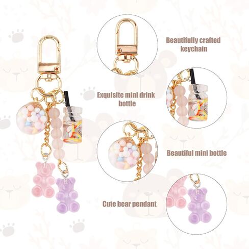2pcs Bear Keychain, Candy Color Macarons Bear Key Ring Resin Cute Key Ring Accessories Kawaii Keychain Pendant Bag Charm for Women Girls Christmas Car Decor in Saudi Arabia