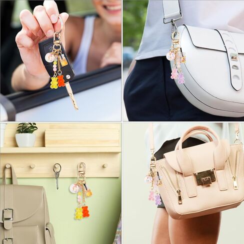 2pcs Bear Keychain, Candy Color Macarons Bear Key Ring Resin Cute Key Ring Accessories Kawaii Keychain Pendant Bag Charm for Women Girls Christmas Car Decor in Saudi Arabia