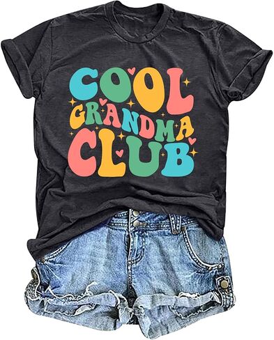 Grandma Shirt for Women Cool Grandma Club T-Shirt Funny Floral Graphic Tee Letter Print Casual Short Sleeve Tops in Saudi Arabia
