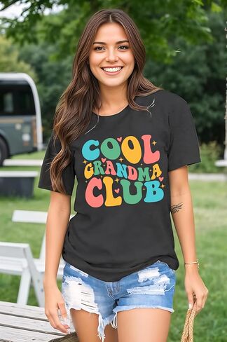 Grandma Shirt for Women Cool Grandma Club T-Shirt Funny Floral Graphic Tee Letter Print Casual Short Sleeve Tops in Saudi Arabia