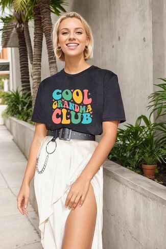 Grandma Shirt for Women Cool Grandma Club T-Shirt Funny Floral Graphic Tee Letter Print Casual Short Sleeve Tops in Saudi Arabia