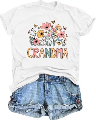 Grandma Shirt for Women Cool Grandma Club T-Shirt Funny Floral Graphic Tee Letter Print Casual Short Sleeve Tops in Saudi Arabia