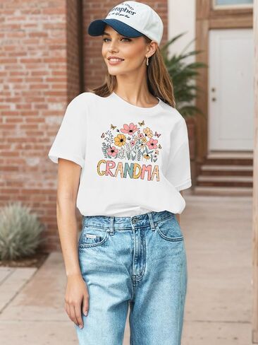 Grandma Shirt for Women Cool Grandma Club T-Shirt Funny Floral Graphic Tee Letter Print Casual Short Sleeve Tops in Saudi Arabia