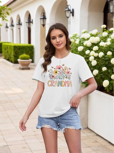Grandma Shirt for Women Cool Grandma Club T-Shirt Funny Floral Graphic Tee Letter Print Casual Short Sleeve Tops in Saudi Arabia