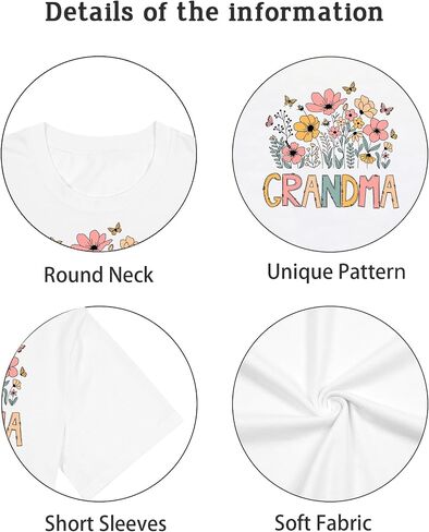 Grandma Shirt for Women Cool Grandma Club T-Shirt Funny Floral Graphic Tee Letter Print Casual Short Sleeve Tops in Saudi Arabia