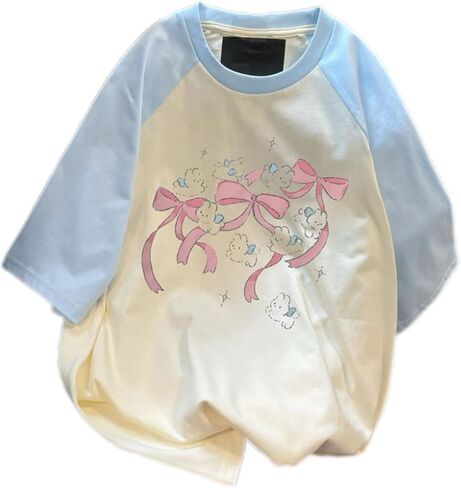 Women Kawaii Japanese Oversized Shirt Bow Graphic Tees Cartoon Baggy Tops Y2K Teen Girl Plus Size Shirts in Saudi Arabia