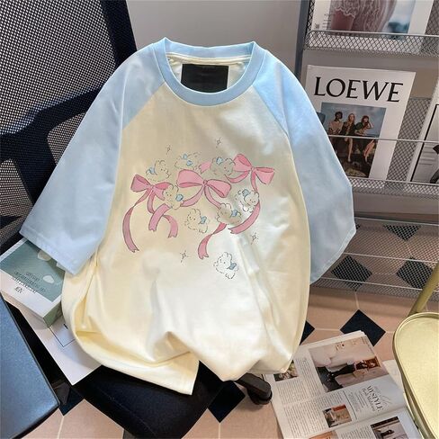 Women Kawaii Japanese Oversized Shirt Bow Graphic Tees Cartoon Baggy Tops Y2K Teen Girl Plus Size Shirts in Saudi Arabia