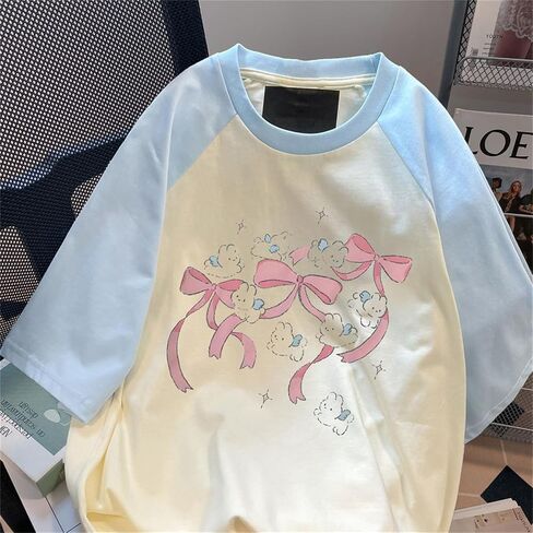 Women Kawaii Japanese Oversized Shirt Bow Graphic Tees Cartoon Baggy Tops Y2K Teen Girl Plus Size Shirts in Saudi Arabia