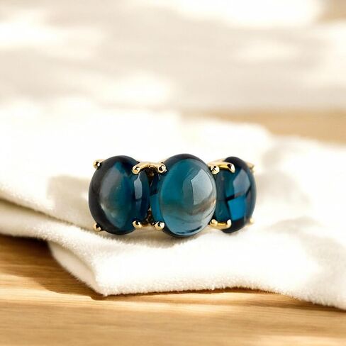 حلقة Topaz Blue Blue - 14K الذهب الأصفر الذهب المجوهرات الولادة ، وعربة كابوشون أو وعد بوعد للنساء ، عيد الحب ، فكرة هدية عيد الأم in Saudi Arabia