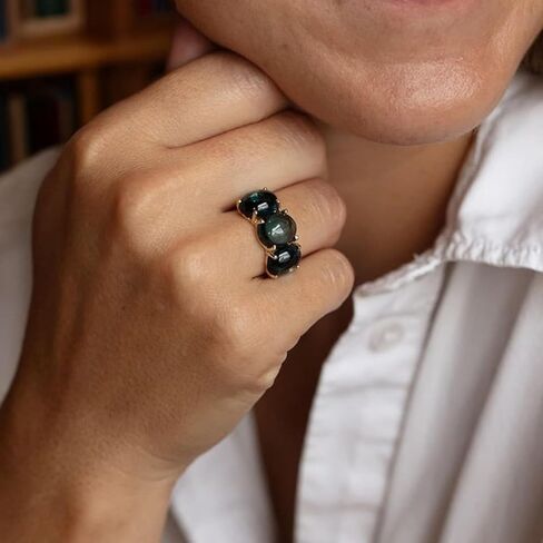 حلقة Topaz Blue Blue - 14K الذهب الأصفر الذهب المجوهرات الولادة ، وعربة كابوشون أو وعد بوعد للنساء ، عيد الحب ، فكرة هدية عيد الأم in Saudi Arabia