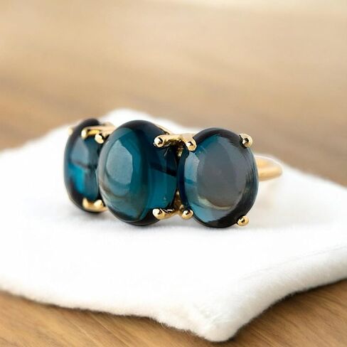 حلقة Topaz Blue Blue - 14K الذهب الأصفر الذهب المجوهرات الولادة ، وعربة كابوشون أو وعد بوعد للنساء ، عيد الحب ، فكرة هدية عيد الأم in Saudi Arabia