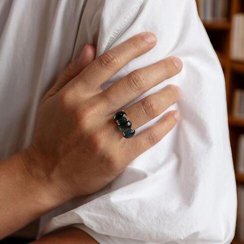 حلقة Topaz Blue Blue - 14K الذهب الأصفر الذهب المجوهرات الولادة ، وعربة كابوشون أو وعد بوعد للنساء ، عيد الحب ، فكرة هدية عيد الأم in Saudi Arabia