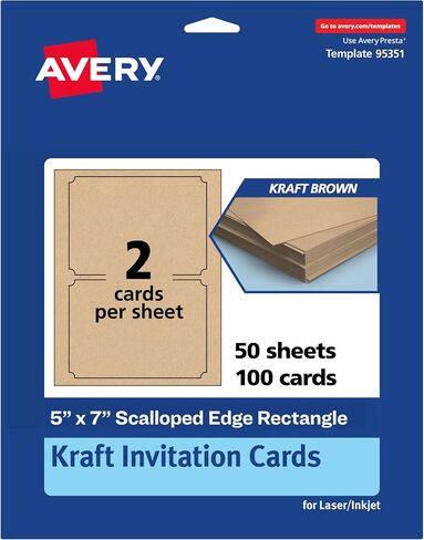 Avery Printable Rectangle Cards with Scalloped Edges with Sure Feed Technology, 5" x 7", Kraft Brown Cardstock, Laser/Inkjet, 20 Total, Great for Invitation Cards and Thank You Cards in Saudi Arabia