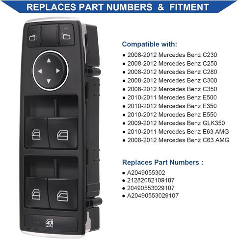 Master Power Window Switch Button Front Driver Side Compatible with 08 09 10 11 12 Mercedes Benz C230 C250 C280 C300 C350 C63 E500 E63 AMG E350 E550 GLK350, Replaces OEM A2049055302 in Saudi Arabia