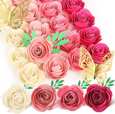 36 Pcs 3D Rolled Artificial Roses Paper Flowers for Crafts Graduation Cap Decoration Wall Decor Mini Crafts DIY Gift for Graduation Wedding Shadow Box Frame Cake Topper(Dark Pink) in Saudi Arabia