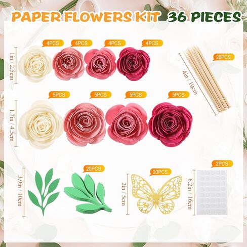 36 Pcs 3D Rolled Artificial Roses Paper Flowers for Crafts Graduation Cap Decoration Wall Decor Mini Crafts DIY Gift for Graduation Wedding Shadow Box Frame Cake Topper(Dark Pink) in Saudi Arabia