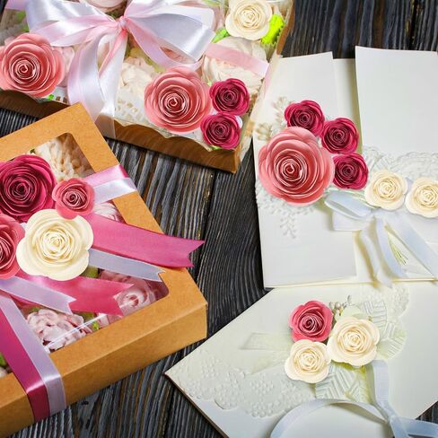 36 Pcs 3D Rolled Artificial Roses Paper Flowers for Crafts Graduation Cap Decoration Wall Decor Mini Crafts DIY Gift for Graduation Wedding Shadow Box Frame Cake Topper(Dark Pink) in Saudi Arabia