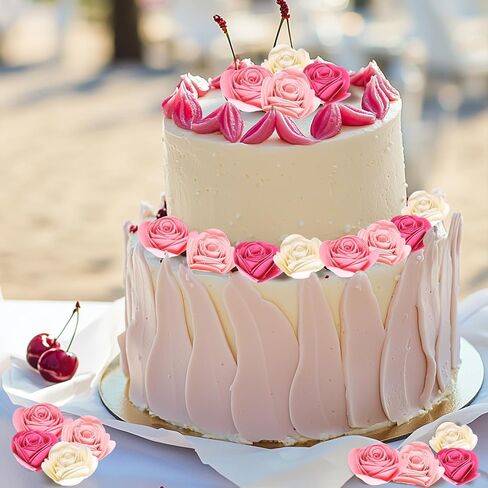 36 Pcs 3D Rolled Artificial Roses Paper Flowers for Crafts Graduation Cap Decoration Wall Decor Mini Crafts DIY Gift for Graduation Wedding Shadow Box Frame Cake Topper(Dark Pink) in Saudi Arabia