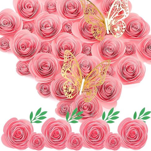 36 PCS 3D مدفوقة الورود الاصطناعية الورق الزهور للحرف اليدوية تخرج Cap Decory Decor Mini Crafts DIY هدية للتخرج زفاف الظل مربع الإطار الكعكة (الوردي الداكن) in Saudi Arabia