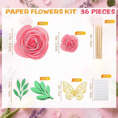 36 PCS 3D مدفوقة الورود الاصطناعية الورق الزهور للحرف اليدوية تخرج Cap Decory Decor Mini Crafts DIY هدية للتخرج زفاف الظل مربع الإطار الكعكة (الوردي الداكن) in Saudi Arabia