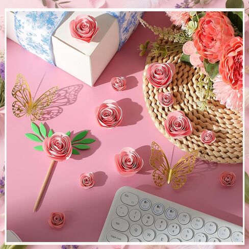 36 PCS 3D مدفوقة الورود الاصطناعية الورق الزهور للحرف اليدوية تخرج Cap Decory Decor Mini Crafts DIY هدية للتخرج زفاف الظل مربع الإطار الكعكة (الوردي الداكن) in Saudi Arabia