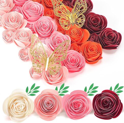 36 Pcs 3D Rolled Artificial Roses Paper Flowers for Crafts Graduation Cap Decoration Wall Decor Mini Crafts DIY Gift for Graduation Wedding Shadow Box Frame Cake Topper(Dark Pink) in Saudi Arabia