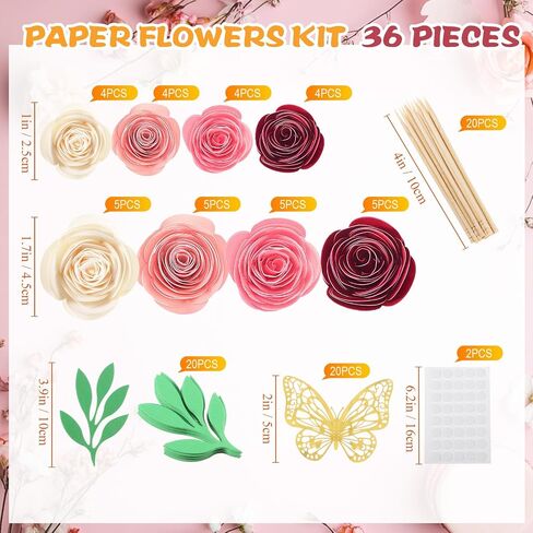 36 Pcs 3D Rolled Artificial Roses Paper Flowers for Crafts Graduation Cap Decoration Wall Decor Mini Crafts DIY Gift for Graduation Wedding Shadow Box Frame Cake Topper(Dark Pink) in Saudi Arabia