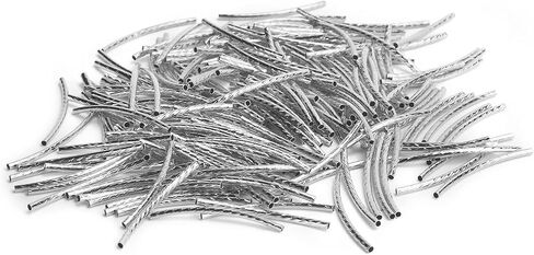 200Pcs Curved Noodle Tube, Brass Tube Beads Long Curved Tube Making Accessories Spacer Beads Long Sleek Beads Brass Tube(Silver) in Saudi Arabia